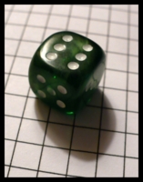 Dice : Dice - 6D Pipped - Green Darl Clear Pillow Shaped With White Pips